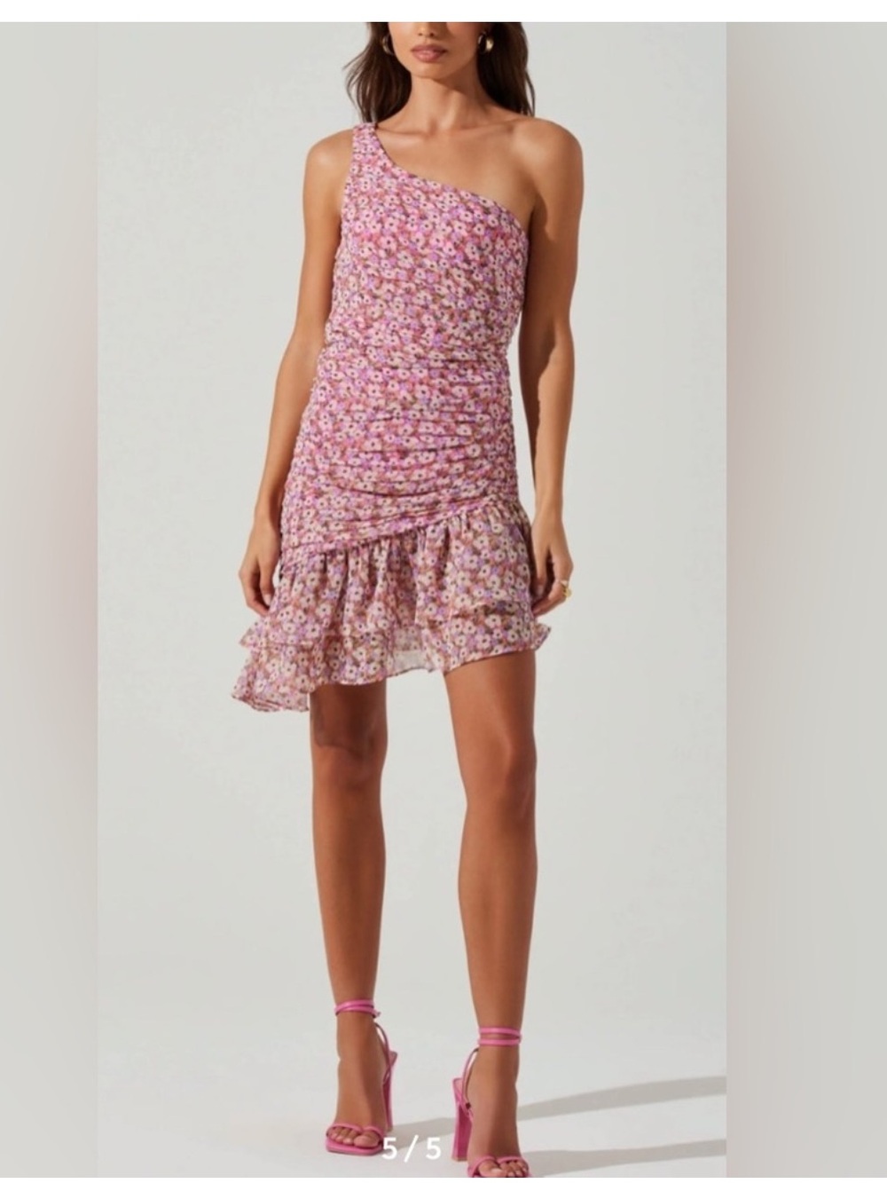 Astr Pink Floral One-Shoulder Ruffle Midi Dress